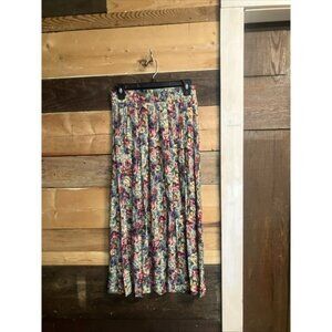 VTG Casual Corner Floral Pleated Skirt Sz 6 Half Elastic Waist Rayon